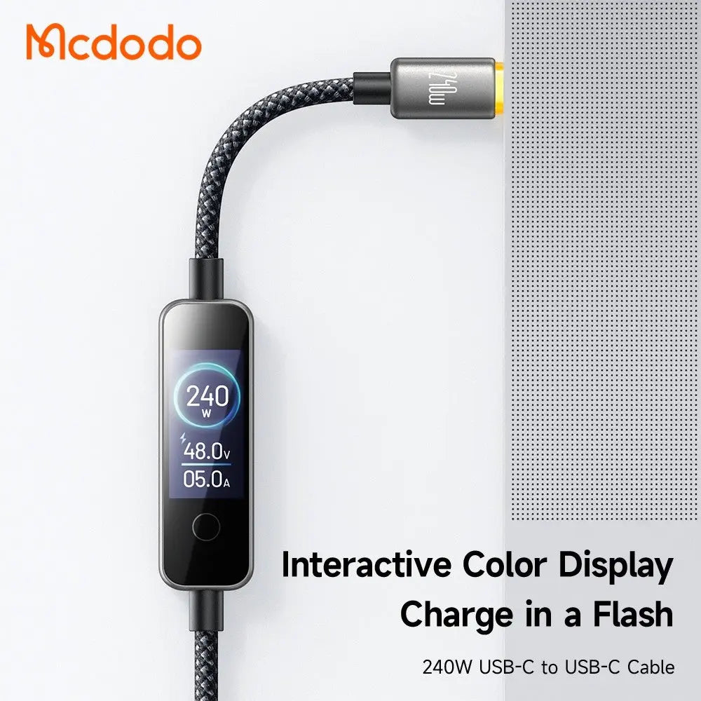 Mcdodo USB-C to USB-C Cable 240W Fast Charging Braided Nylon 1.2m Cable with TFT Screen Display CA-8750 Tech House Singapore
