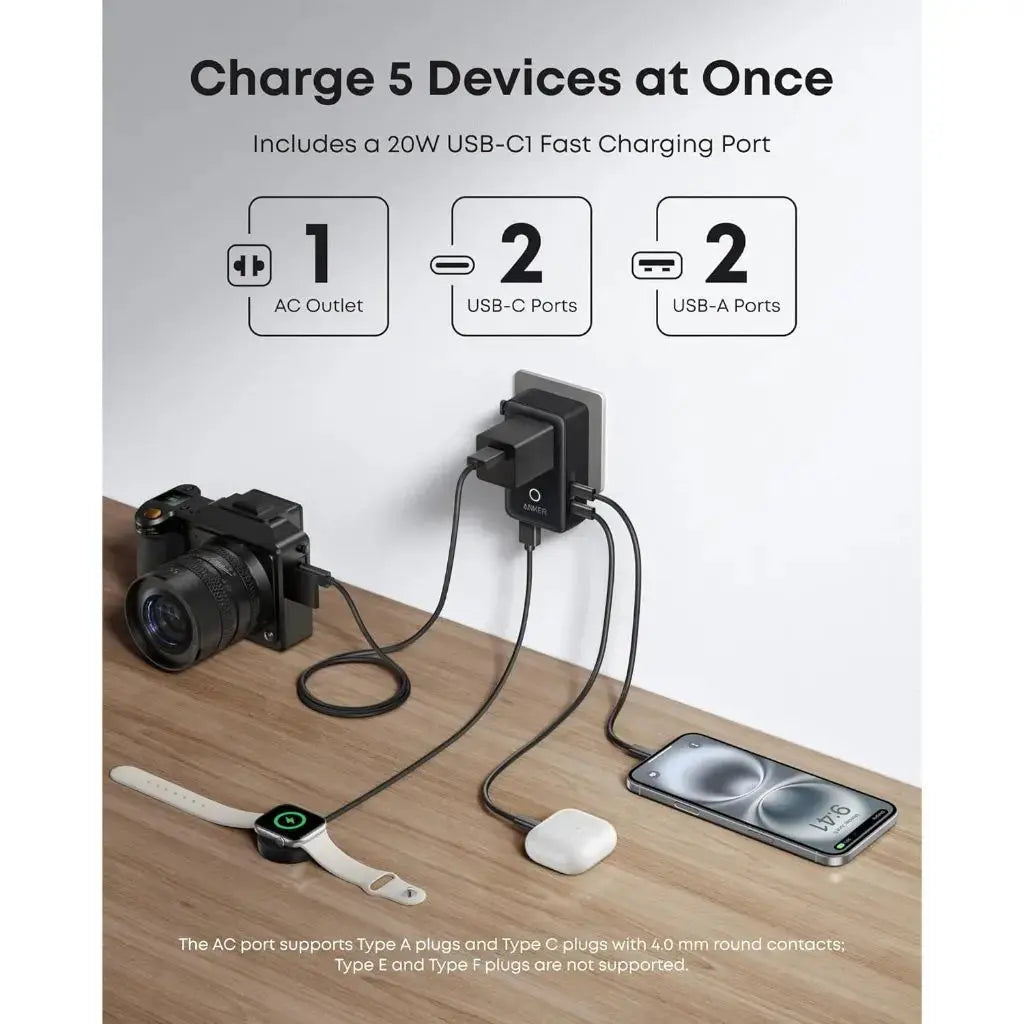 Anker Nano 5-in-1 Travel Adapter 20W USB Charger International Travel Charger A9215 Tech House Singapore