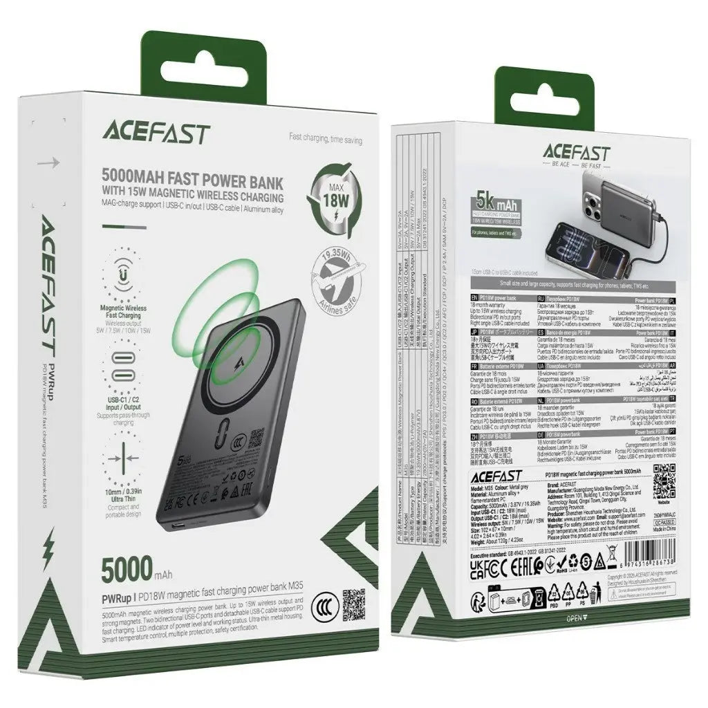 Acefast M35 5000mAh Magnetic Wireless Power Bank 18W Fast Charging [CCC Certified] Tech House Singapore