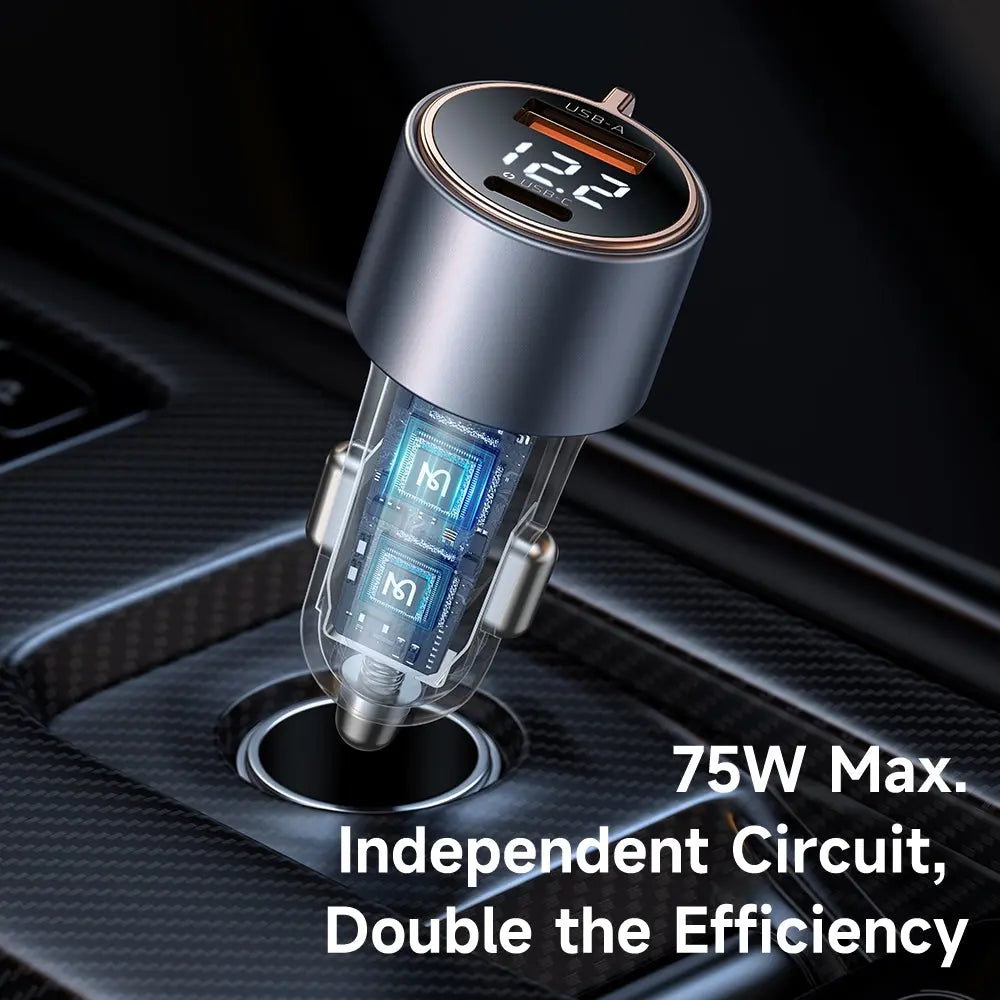 Mcdodo Car Charger PD 75W Fast Charging Dual-Port USB-C and USB-A with Digital Display CC-3690 Tech House Singapore