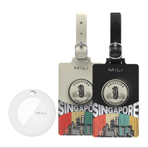 MiLi MiTag Duo with Leather Luggage Tag SG Bluetooth GPS Tracker Luggage Locator Global GPS Finder Key Finder Tech House Singapore