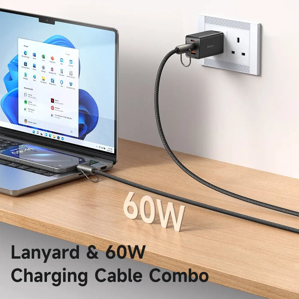 Mcdodo 2-in-1 USB-C to USB-C Cable 60W Fast Charging Crossbody Phone Lanyard 1.2M CA-6830 Tech House Singapore