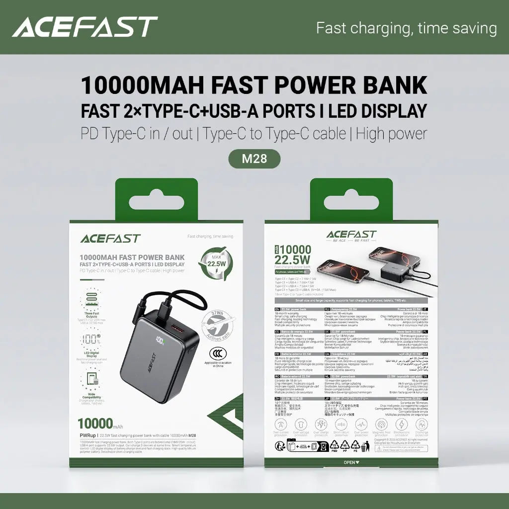 [CCC Power Bank] Acefast 10000mAh Power Bank 22.5W Fast Charging 3C Certified Portable Charger M28 Tech House Singapore