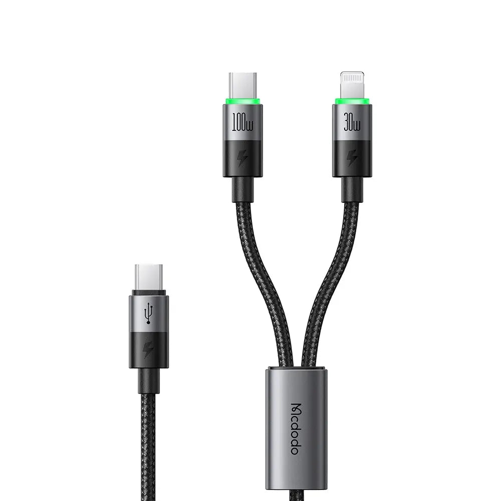 Mcdodo 2-in-1 Cable USB-C to USB-C and L Cable 100W Fast Charging 1.5M with LED Light CA-6700 Tech House Singapore