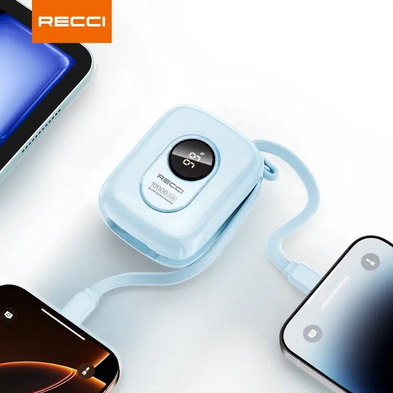 Recci 10000mAh Sugar Bean Power Bank 22.5W Built-In USB C and Lightning Cable [CCC Certified] (RPB-P79) Tech House Singapore