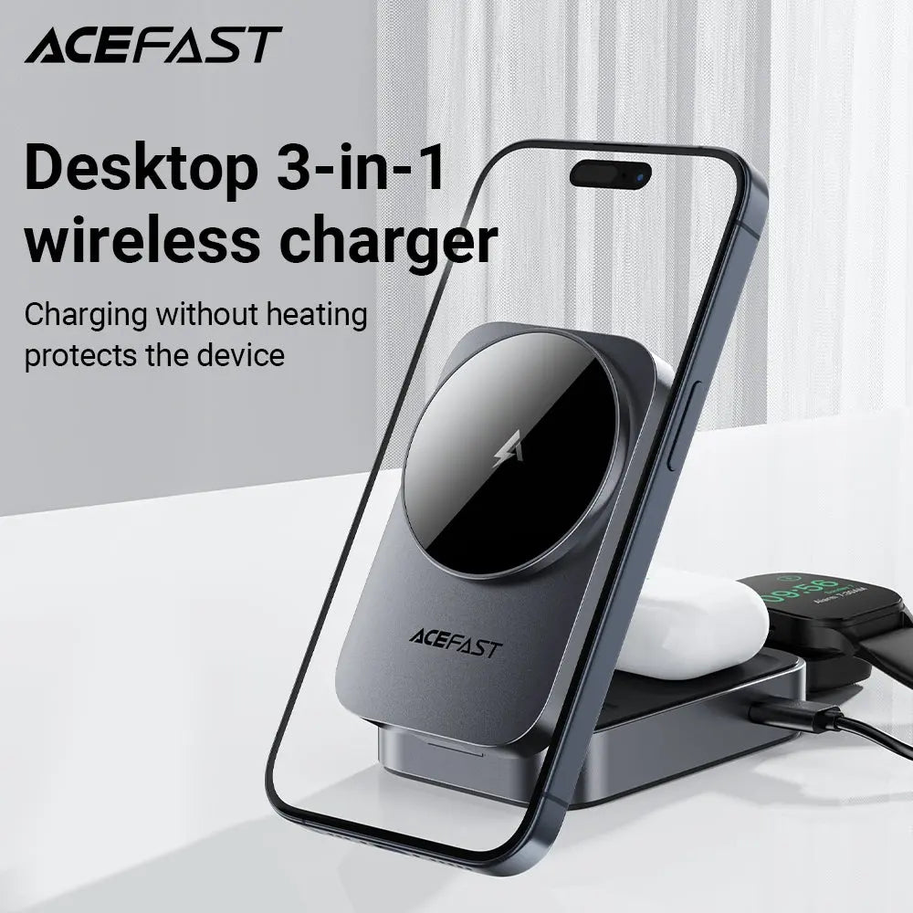 Acefast Desktop 3-in-1 Wireless Charging Station 22.5W Max Foldable Magnetic Charger Holder E22 Tech House Singapore