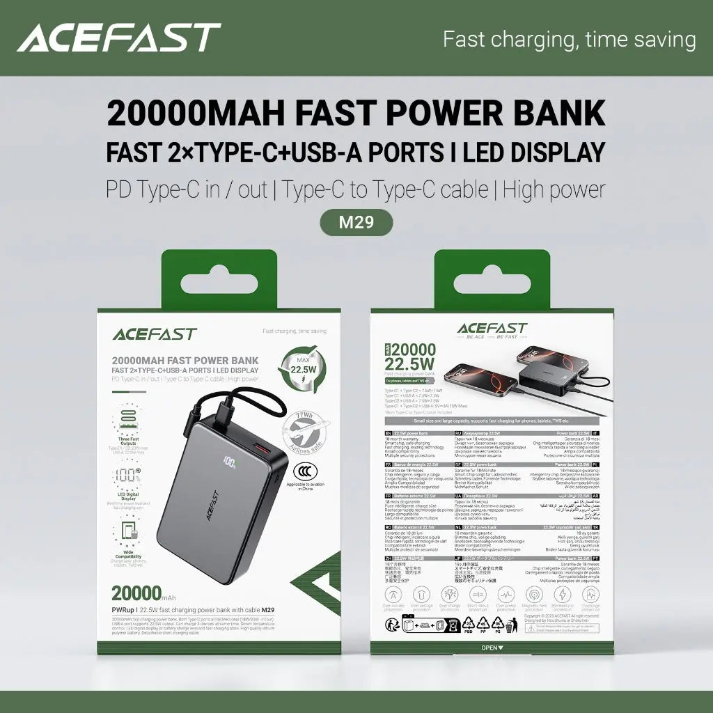 [CCC Power Bank] Acefast 20000mAh Power Bank 22.5W Fast Charging 3C Certified Portable Charger M29 Tech House Singapore