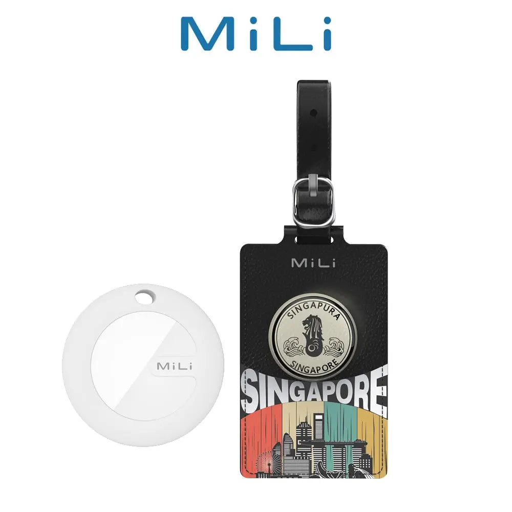 MiLi MiTag Duo with Leather Luggage Tag SG Bluetooth GPS Tracker Luggage Locator Global GPS Finder Key Finder Tech House Singapore