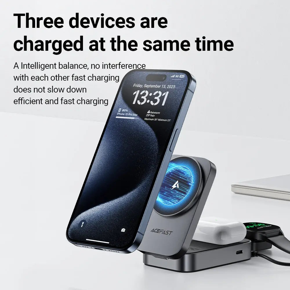 Acefast Desktop 3-in-1 Wireless Charging Station 22.5W Max Foldable Magnetic Charger Holder E22 Tech House Singapore