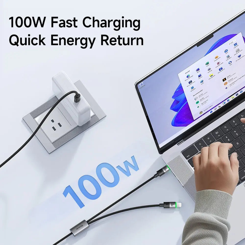 Mcdodo 2-in-1 Cable USB-C to USB-C and L Cable 100W Fast Charging 1.5M with LED Light CA-6700 Tech House Singapore
