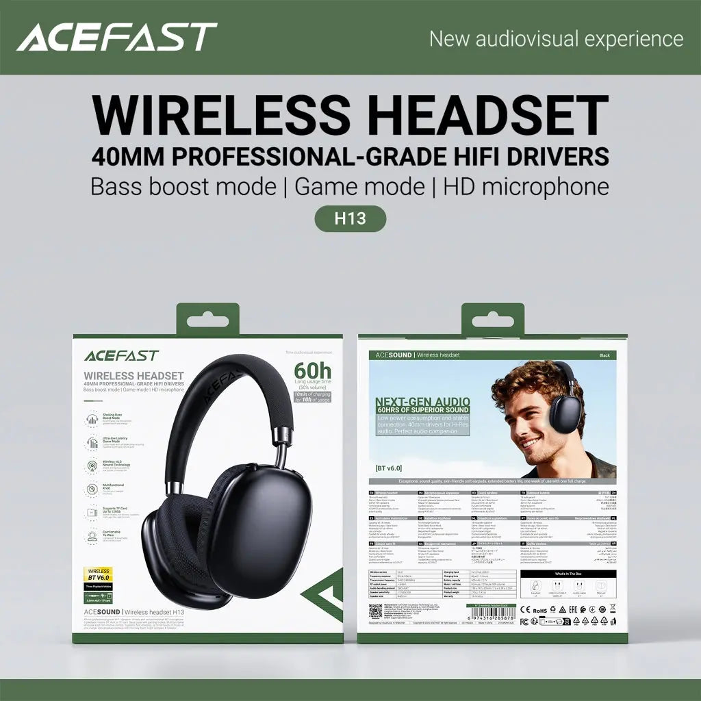 Acefast Wireless Over-Ear Headphones Powerful Bass Hi-Fi Stereo Bluetooth Headset with Mic H13 Tech House Singapore